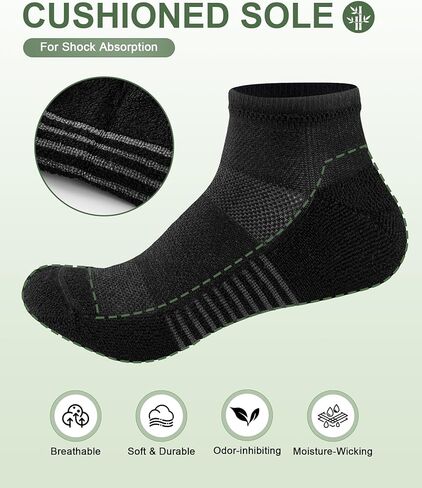Ankle Socks for Men, Bamboo Socks Running Athletic Cushioned Moisture Wicking Low Cut Reinforced, 8 Pairs in Saudi Arabia