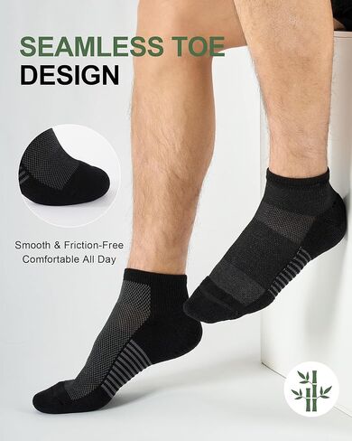 Ankle Socks for Men, Bamboo Socks Running Athletic Cushioned Moisture Wicking Low Cut Reinforced, 8 Pairs in Saudi Arabia
