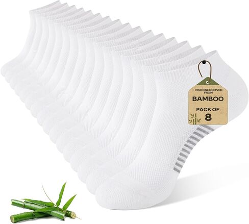 Ankle Socks for Men, Bamboo Socks Running Athletic Cushioned Moisture Wicking Low Cut Reinforced, 8 Pairs in Saudi Arabia
