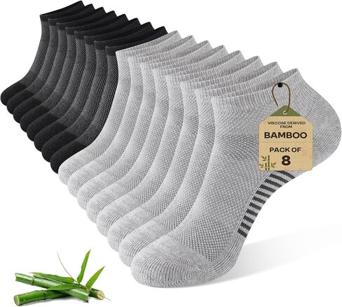 Ankle Socks for Men, Bamboo Socks Running Athletic Cushioned Moisture Wicking Low Cut Reinforced, 8 Pairs in Saudi Arabia