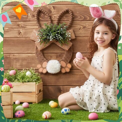 Norme 18 Inch Easter Bunny Wreath Spring Artificial Flower Rabbit Rattan Wreath with Rabbit Tail Feet Green Twig and Berries Linen Bow Knot for Farmhouse Front Door Farmhouse Wall Home Window Decor in Saudi Arabia