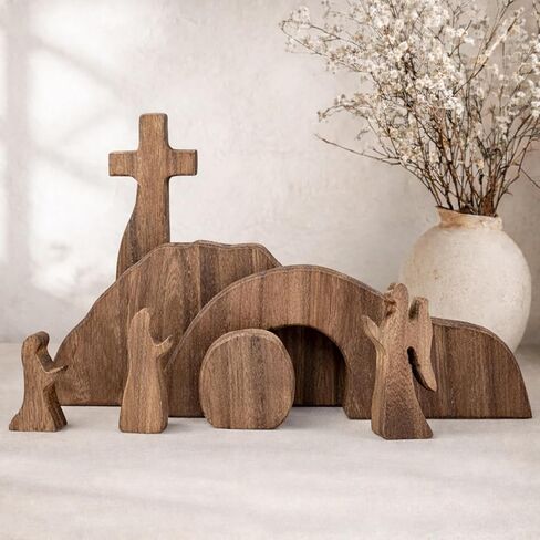 Religious Easter Decoration for Home, Wooden Christian Easter Decor for Table Mantel Home Decor Easter Resurrection Scene Set Cross Empty Tomb Easter Decoration Gift (Easter) in Saudi Arabia