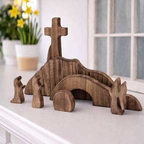 Religious Easter Decoration for Home, Wooden Christian Easter Decor for Table Mantel Home Decor Easter Resurrection Scene Set Cross Empty Tomb Easter Decoration Gift (Easter) in Saudi Arabia