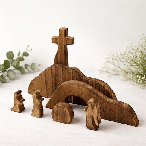 Religious Easter Decoration for Home, Wooden Christian Easter Decor for Table Mantel Home Decor Easter Resurrection Scene Set Cross Empty Tomb Easter Decoration Gift (Easter) in Saudi Arabia