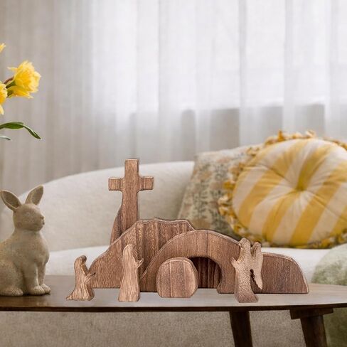 Religious Easter Decoration for Home, Wooden Christian Easter Decor for Table Mantel Home Decor Easter Resurrection Scene Set Cross Empty Tomb Easter Decoration Gift (Easter) in Saudi Arabia