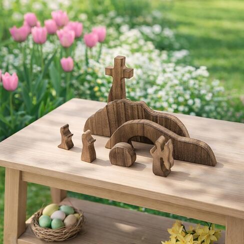 Religious Easter Decoration for Home, Wooden Christian Easter Decor for Table Mantel Home Decor Easter Resurrection Scene Set Cross Empty Tomb Easter Decoration Gift (Easter) in Saudi Arabia