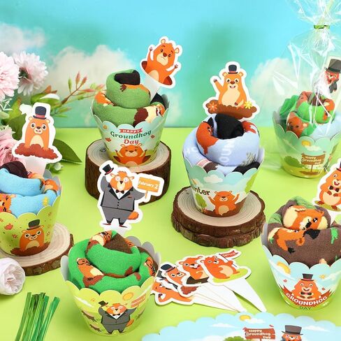 24 Pairs Groundhog Cupcake Socks Groundhog Day Gifts for Women Men Funny Novelty Crew Socks Spring Party Favors Supplies in Saudi Arabia