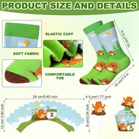 24 Pairs Groundhog Cupcake Socks Groundhog Day Gifts for Women Men Funny Novelty Crew Socks Spring Party Favors Supplies in Saudi Arabia