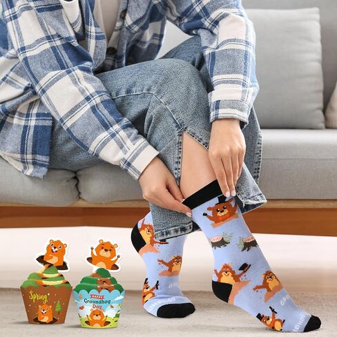 24 Pairs Groundhog Cupcake Socks Groundhog Day Gifts for Women Men Funny Novelty Crew Socks Spring Party Favors Supplies in Saudi Arabia