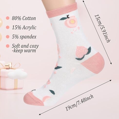 3 Pairs Cute Women Crew Socks, Aesthetic Fruit Patterned Funny Fun Calf Novelty Socks Athletic Soft Calf Sock for Women Teen Girls in Saudi Arabia