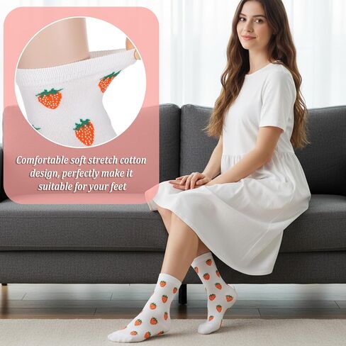3 Pairs Cute Women Crew Socks, Aesthetic Fruit Patterned Funny Fun Calf Novelty Socks Athletic Soft Calf Sock for Women Teen Girls in Saudi Arabia