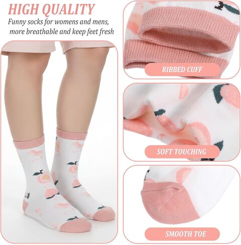 3 Pairs Cute Women Crew Socks, Aesthetic Fruit Patterned Funny Fun Calf Novelty Socks Athletic Soft Calf Sock for Women Teen Girls in Saudi Arabia