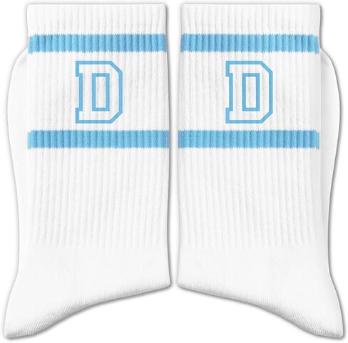 Light Blue and White Striped Crew Socks with the Letter， Classic Varsity Sports Style Monogram Socks in Saudi Arabia