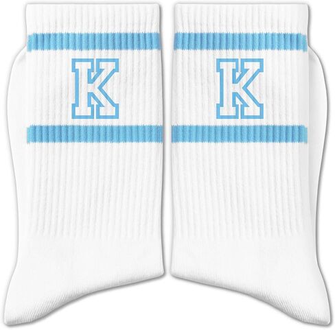 Light Blue and White Striped Crew Socks with the Letter， Classic Varsity Sports Style Monogram Socks in Saudi Arabia