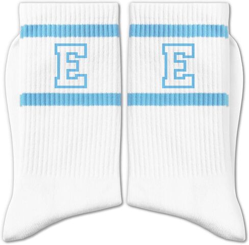 Light Blue and White Striped Crew Socks with the Letter， Classic Varsity Sports Style Monogram Socks in Saudi Arabia
