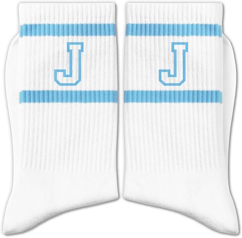 Light Blue and White Striped Crew Socks with the Letter， Classic Varsity Sports Style Monogram Socks in Saudi Arabia