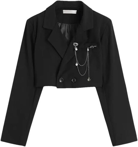 Women's Metal Chain Short Harajuku Streetwear Patchwork Suit Office Commuting Short Jacket in Saudi Arabia