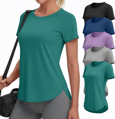 5 Pack Women's Workout Shirts Quick Dry Athletic Tops Short Sleeve Gym Yoga Tees Multipack in Kuwait