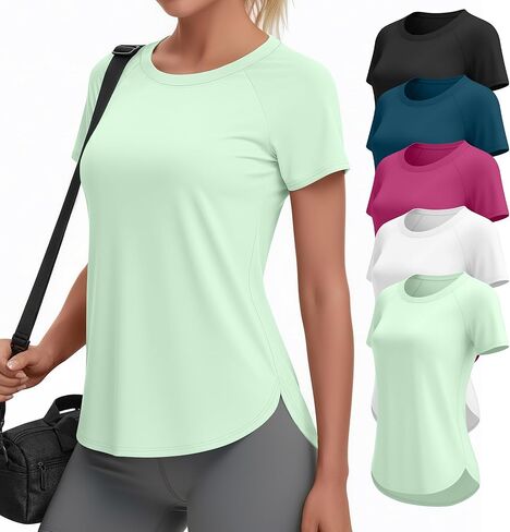 5 Pack Women's Workout Shirts Quick Dry Athletic Tops Short Sleeve Gym Yoga Tees Multipack in Saudi Arabia