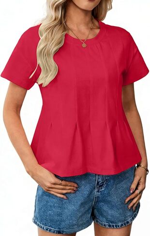 تي شيرت بيبي دول نسائي تي شيرت قصير الأكمام تي شيرت قصير مطوي بيبلوم كاجوال بياقة دائرية فضفاضة تناسب 2026 تيشيرتات صيفية in Kuwait