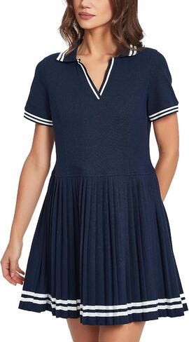 D-SUN Women's Tennis Dress 2026 Contrast Stripes Polo V Neck Sleeveless Athletic Unlined Golf Workout Dress in Saudi Arabia