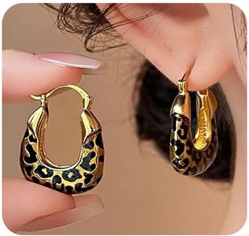 Leopard Hoop Earrings for Women Chunky Cheetah Print Huggie Earring Vintage Gold Statement Drop Earrings Personalized Jewelry Accessories Gifts in Saudi Arabia