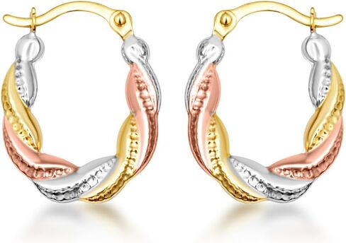 أقراط دائرية بيضاوية ملتوية ذات لون ذهبي لامع للنساء | الذهب الأبيض والوردي والأصفر عيار 10 أو 14 قيراط in Kuwait