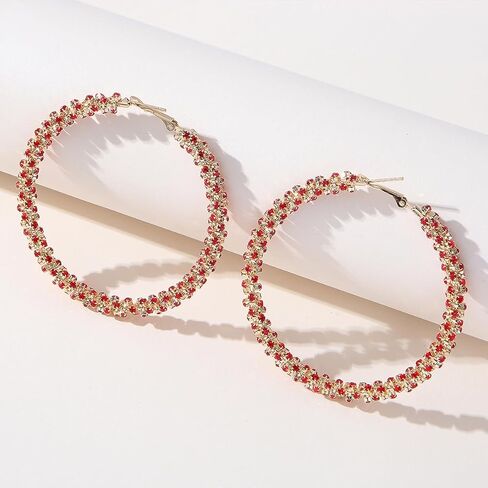 Black Earrings for Women Silver Rhinestone Hoop Earrings for Women Sparkly Big Hoop Earring Red Jewelry in Saudi Arabia