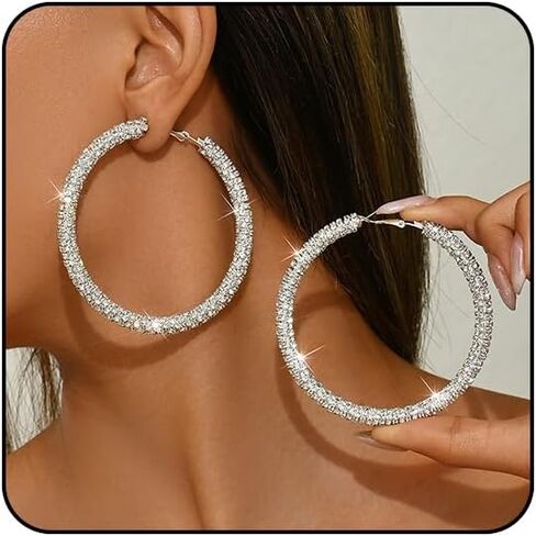 Black Earrings for Women Silver Rhinestone Hoop Earrings for Women Sparkly Big Hoop Earring Red Jewelry in Saudi Arabia