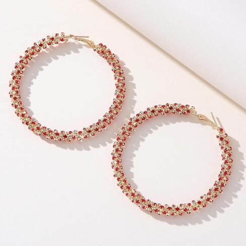Black Earrings for Women Silver Rhinestone Hoop Earrings for Women Sparkly Big Hoop Earring Red Jewelry in Saudi Arabia