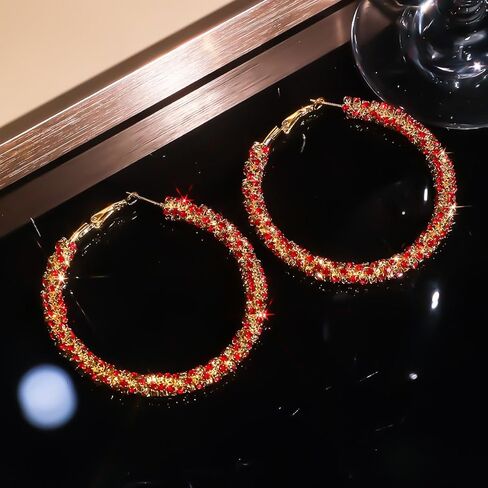 Black Earrings for Women Silver Rhinestone Hoop Earrings for Women Sparkly Big Hoop Earring Red Jewelry in Saudi Arabia