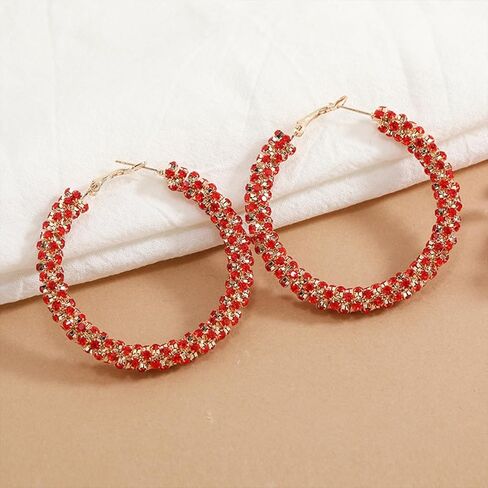 Black Earrings for Women Silver Rhinestone Hoop Earrings for Women Sparkly Big Hoop Earring Red Jewelry in Saudi Arabia