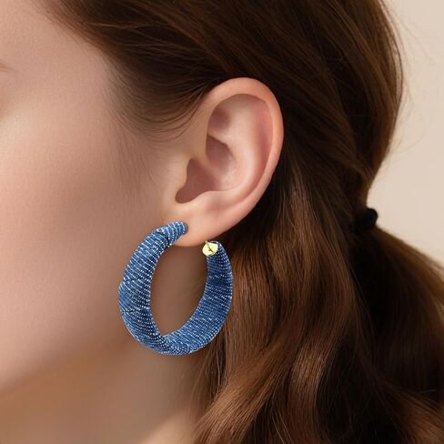 PLwelth Denim Hoop Earrings for Women Exaggerated Large Circle Round Statement Earrings Blue Jean Drop Dangle Earring Bohemian Denim Accessories Trendy Jewelry Gifts for Wedding Bridal Decor in Saudi Arabia