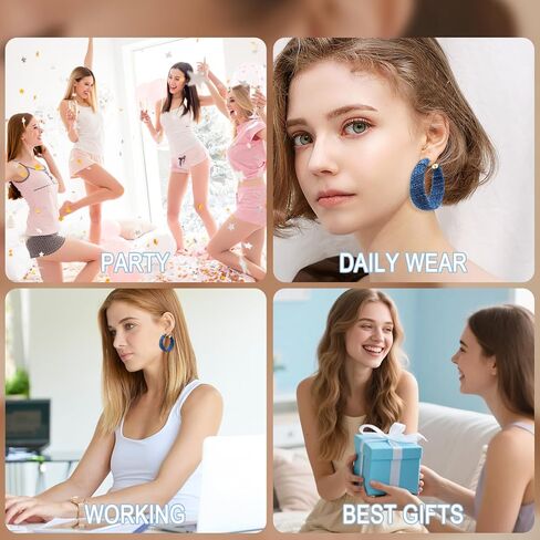 PLwelth Denim Hoop Earrings for Women Exaggerated Large Circle Round Statement Earrings Blue Jean Drop Dangle Earring Bohemian Denim Accessories Trendy Jewelry Gifts for Wedding Bridal Decor in Saudi Arabia