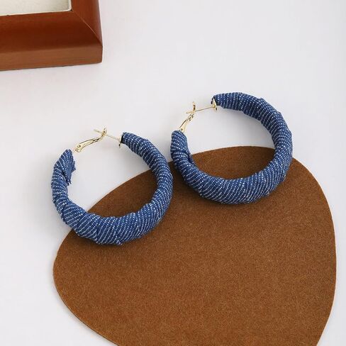 PLwelth Denim Hoop Earrings for Women Exaggerated Large Circle Round Statement Earrings Blue Jean Drop Dangle Earring Bohemian Denim Accessories Trendy Jewelry Gifts for Wedding Bridal Decor in Saudi Arabia