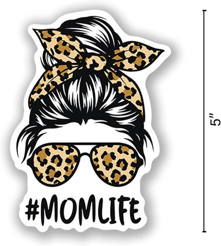 #Momlife-Cheetah Print-Messy BUN-BOY,Girl,Woman,DAD-Sunglasses-Vinyl Decal Stickers-CAR,Truck,Van,SUV,Window,Wall,Cup,Laptop-Two 5 INCH Decals-(2PACK)-S10014 in Kuwait