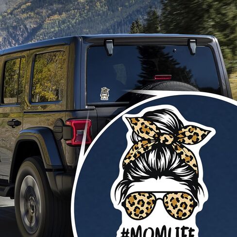#Momlife-Cheetah Print-Messy BUN-BOY,Girl,Woman,DAD-Sunglasses-Vinyl Decal Stickers-CAR,Truck,Van,SUV,Window,Wall,Cup,Laptop-Two 5 INCH Decals-(2PACK)-S10014 in Kuwait