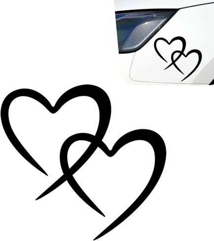 ملصق تزيين السيارة باللون الوردي بقلوب مزدوجة، مقاس 7.4 بوصة × 7.87 بوصة من الفينيل المقاوم للماء لنافذة السيارة، ملصق ديكور جسم السيارة الرومانسي ذاتي اللصق لمصد السيارات، النافذة، مرآة الرؤية الخلفية in Kuwait