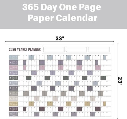 Full Year Calendar 2026 One Page, Yearly Wall Calendar, Paper Annual Wall Calendar, Big Ass Calendar, Horizonal/Vertical, 23" x 33" in Saudi Arabia