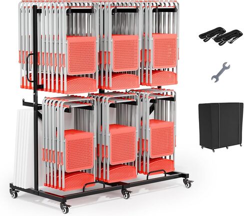 VINGLI Folding Chair Rack Frames for 84 Chairs or 24 Tables, Folding Chair Cart with Locking Casters,Includes Storage Straps & Dust Cover - Space Saving Design for Event Planners, Venue Managers in Kuwait