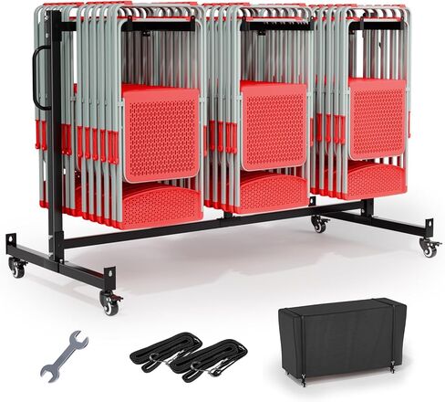 VINGLI Folding Chair Rack Frames for 84 Chairs or 24 Tables, Folding Chair Cart with Locking Casters,Includes Storage Straps & Dust Cover - Space Saving Design for Event Planners, Venue Managers in Saudi Arabia