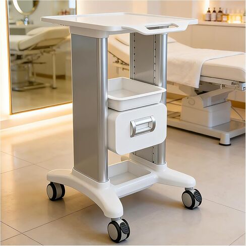 Medical Trolley Cart Mobile with Drawers, Hospital Ultrasound Cart with 4 Silent Swivel Wheels, Portable Medical Trolley Carts, 225 LBS Load, for Beauty, Salon, Clinic and Lab (Silver, Double Drawer) in Saudi Arabia