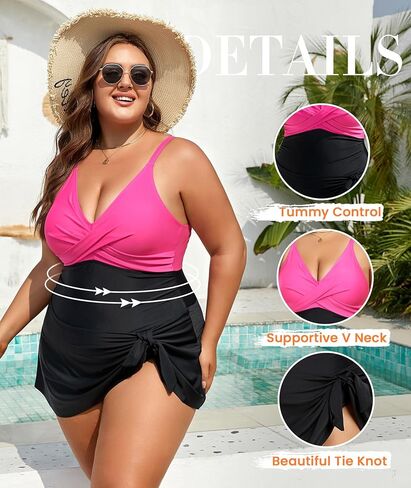 Women Plus Size Swim Dress Tummy Control One Piece Swimsuit Wrap Full Coverage Modest Bathing Suit Cute Tie Knot in Saudi Arabia