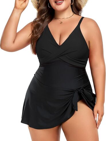 فستان سباحة نسائي بمقاس كبير للتحكم في البطن من قطعة واحدة، بدلة سباحة ملفوفة بتغطية كاملة، بدلة استحمام متواضعة، عقدة ربطة عنق لطيفة in Kuwait