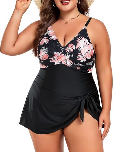 Women Plus Size Swim Dress Tummy Control One Piece Swimsuit Wrap Full Coverage Modest Bathing Suit Cute Tie Knot in Saudi Arabia