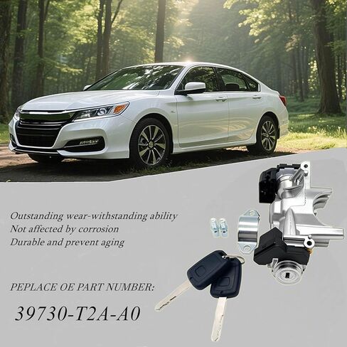 39730-T2A-A0 Ignition Lock Cylinder Switch with 2 Remote Key (Without chip) Compatible with Honda Accord 2013 2014 2015 2016 2017 2.0L 2.4L 3.5L,Replace 39730T2AA0 in Saudi Arabia