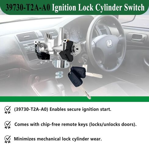 39730-T2A-A0 Ignition Lock Cylinder Switch with 2 Remote Key (Without chip) Compatible with Honda Accord 2013 2014 2015 2016 2017 2.0L 2.4L 3.5L,Replace 39730T2AA0 in Saudi Arabia