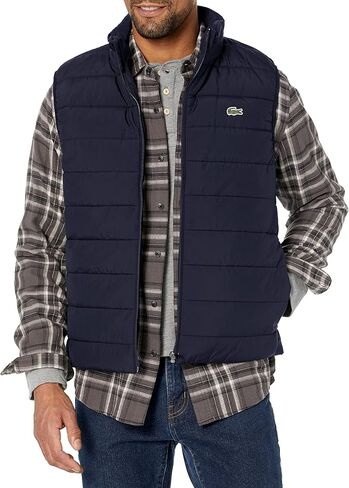 Lacoste Men's Full Zip Crinkle Taffeta Hooded Vest in Saudi Arabia