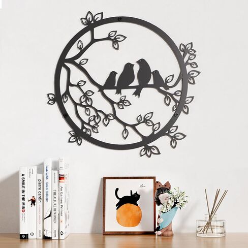 Qiaogreen Metal Wall Decor - Birds on Tree Branch Silhouette Bird Wall Art for Living Room Garden Bedroom Office Home Housewarming Party Decor (Black) in Saudi Arabia