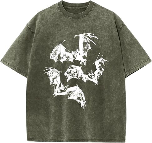 Oversized Mens Graphic Tees Bat Print Vintage Shirt Streetwear Acid Wash Cotton Tshirt Baggy Y2k Short Sleeve Tops in Kuwait